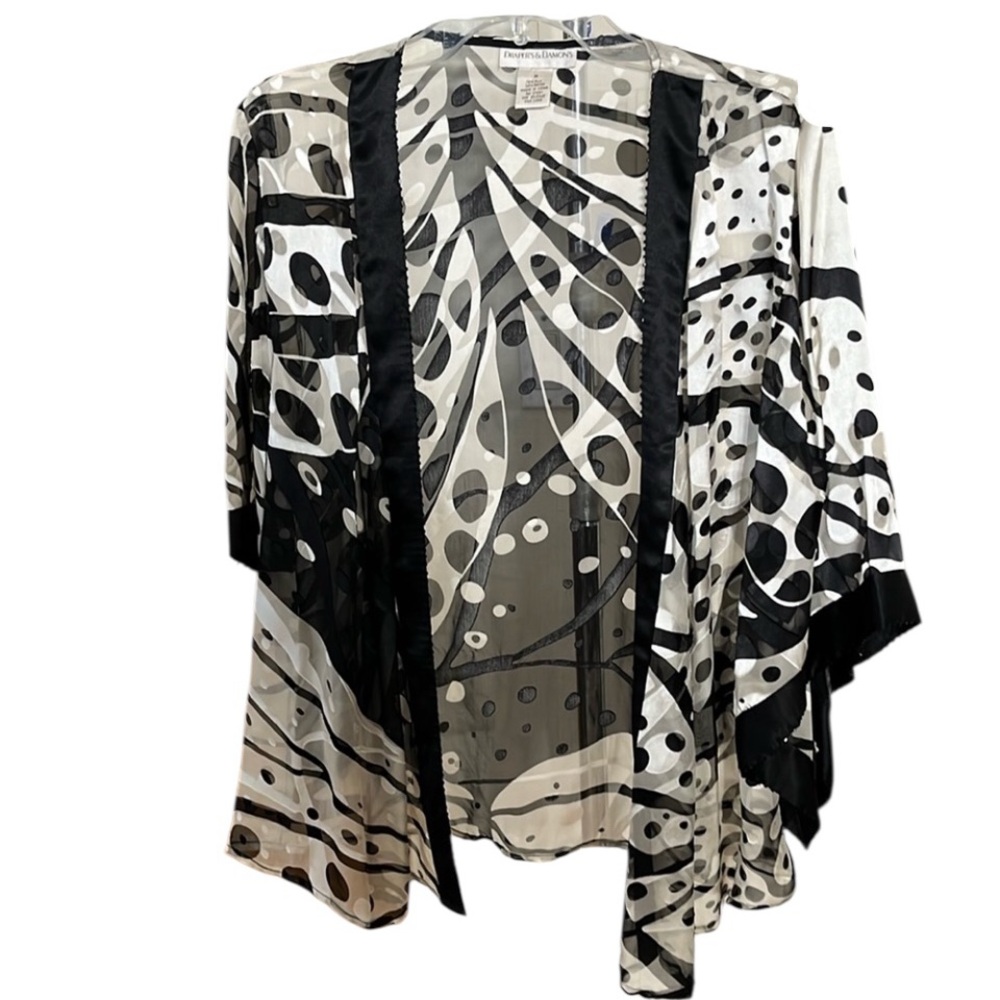 Drapers & Damons size medium black & white silky sheer top open front